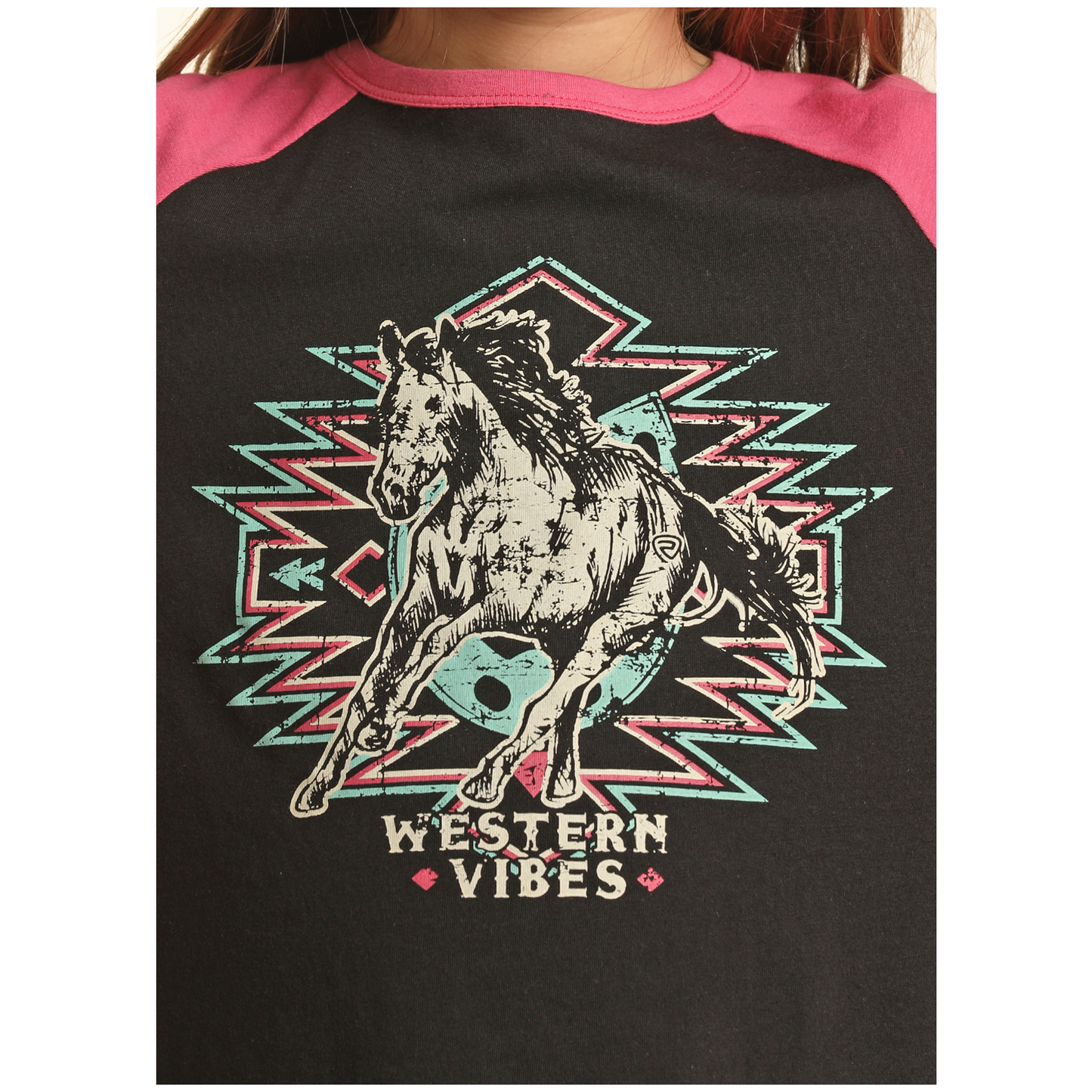 Rock & Roll Cowgirl® Youth Girl's Western Graphic Black Tee RRGT22R0I9