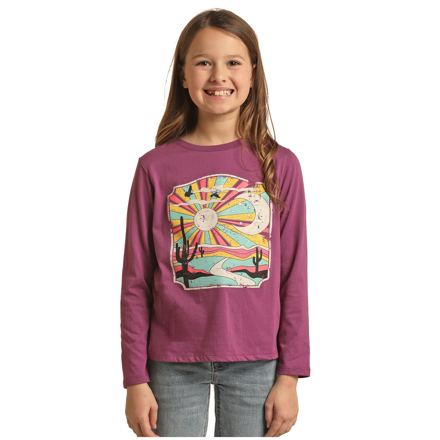 Rock & Roll Cowgirl® Youth Girl's Purple Desert Shirt RRGT22R0IE
