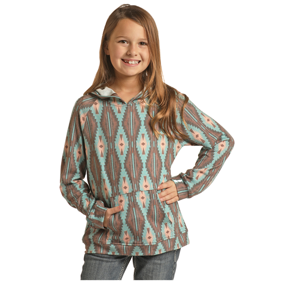 Rock & Roll® Youth Girls Aztec Printed Chocolate Hoodie RRGT94R04E-20