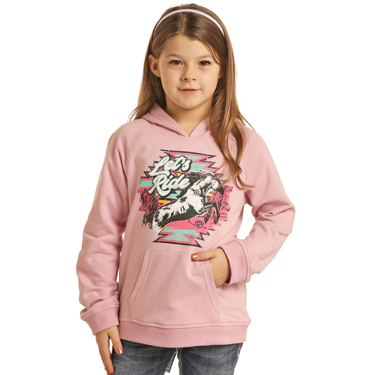 Rock & Roll Cowgirl Kid's Let's Ride Horse Pink Hoodie RRGT94R079-68