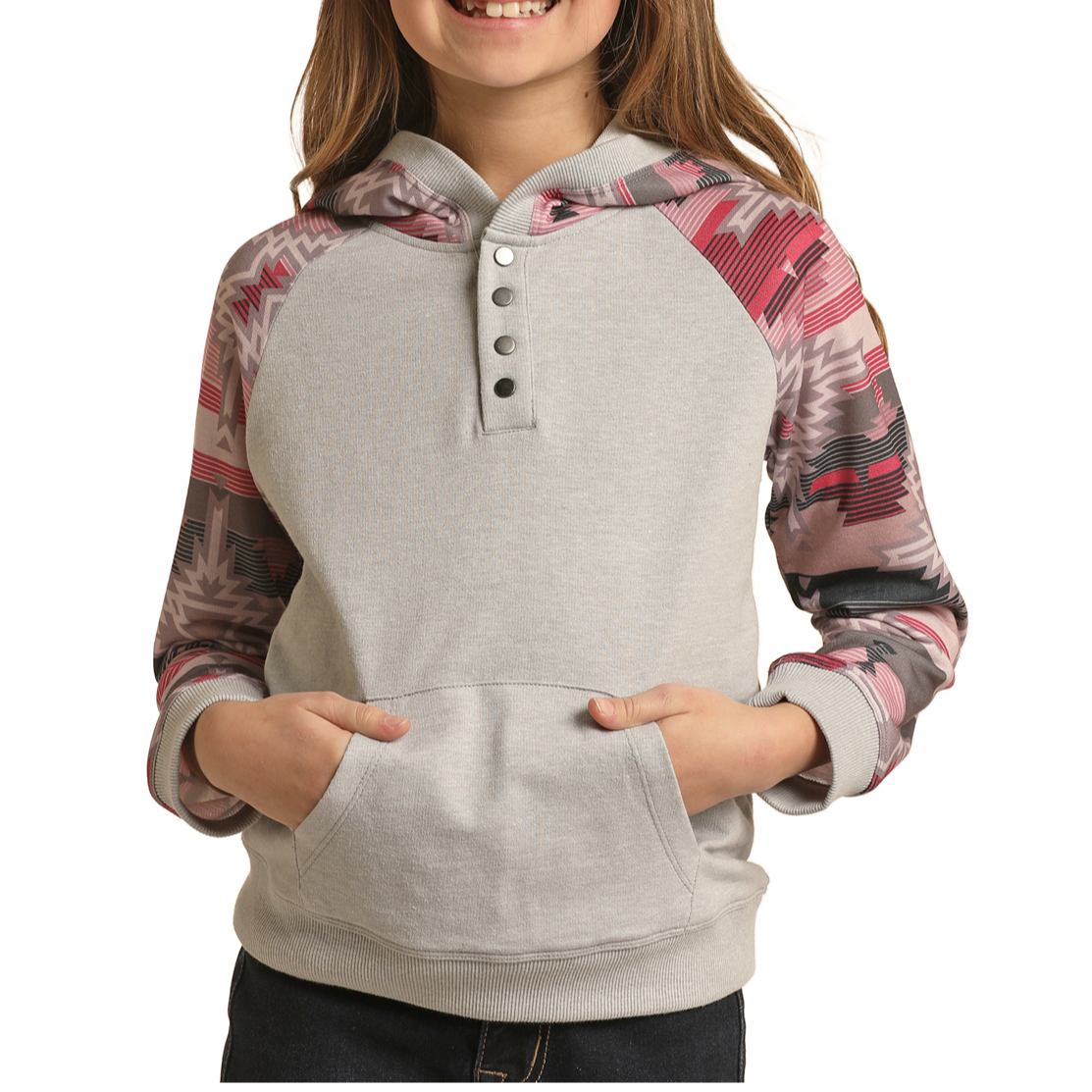 Rock & Roll Cowgirl® Youth Girl's Contrast Sleeve Hoodie RRGT94R0AX