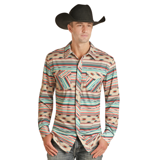 Rock & Roll Denim® Men's Aztec Stripe Button Down Shirt RRMSOBR09M