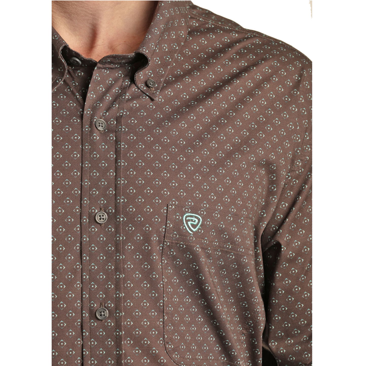 Rock & Roll Cowboy® Men's Brown Geo Print Button Up Shirt RRMSODR09I