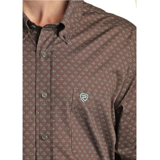 Rock & Roll Cowboy® Men's Brown Geo Print Button Up Shirt RRMSODR09I