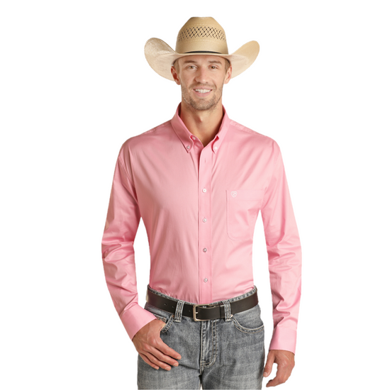 Rock & Roll Denim® Men's Pink Solid Twill Button Down Shirt RRMSODRZ5R-68