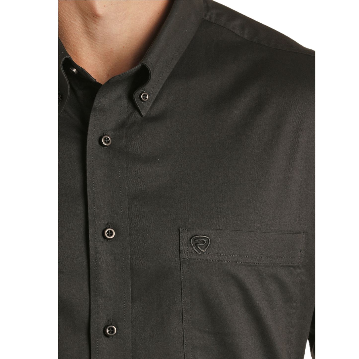 Rock & Roll Denim® Men's Black Solid Twill Button Up Shirt RRMSODRZ5U-01
