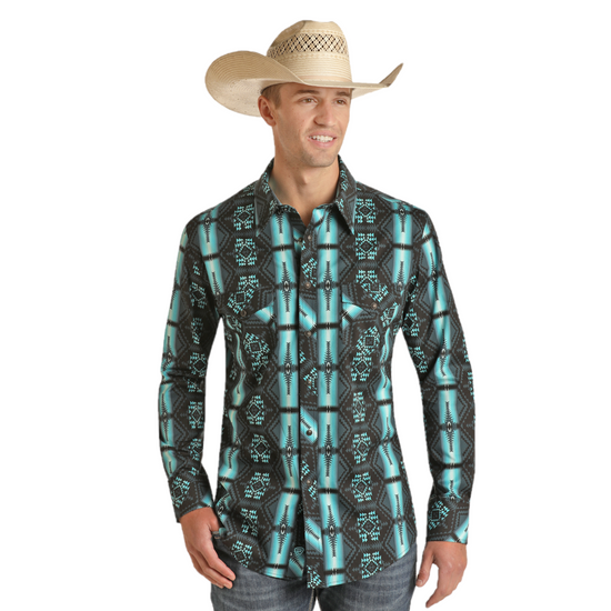 Panhandle® Men's Aztec Woven Teal Snap Button Shirt RRMSOSR0Q1
