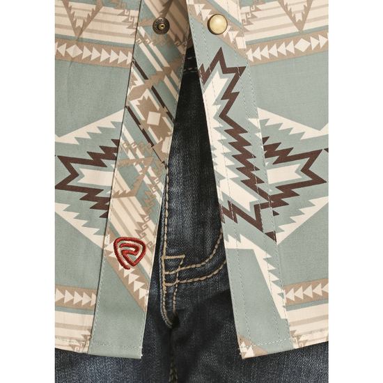 Load image into Gallery viewer, Rock &amp;amp; Roll Cowboy® Men&amp;#39;s Aztec Print Aqua Button Up Shirt RRMSOSR0Q4
