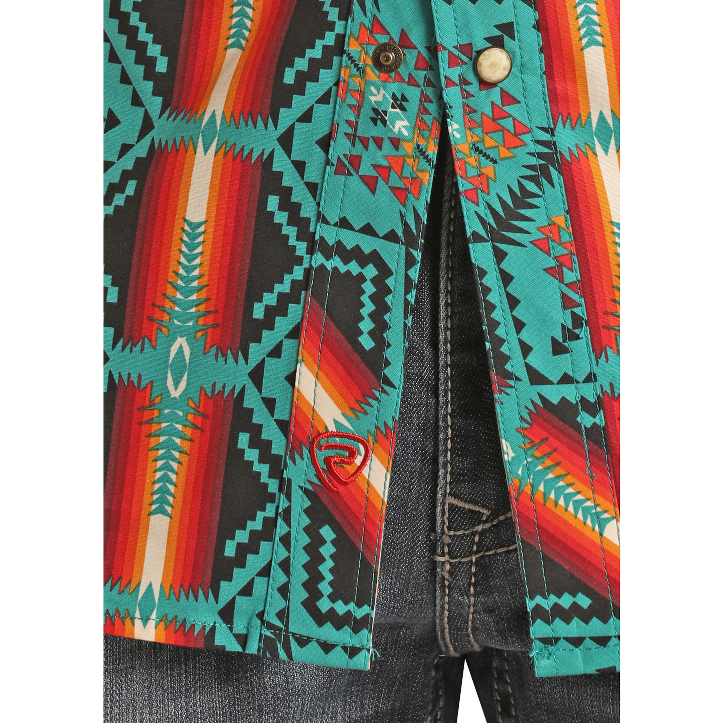 Rock & Roll® Men's Teal Aztec Poplin Print Snap Shirt RRMSOSRZ15-81