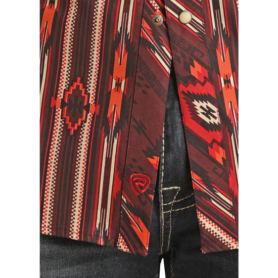 Rock & Roll Cowboy Men's Burgundy Aztec Snap Shirt RRMSOSRZ1K-62