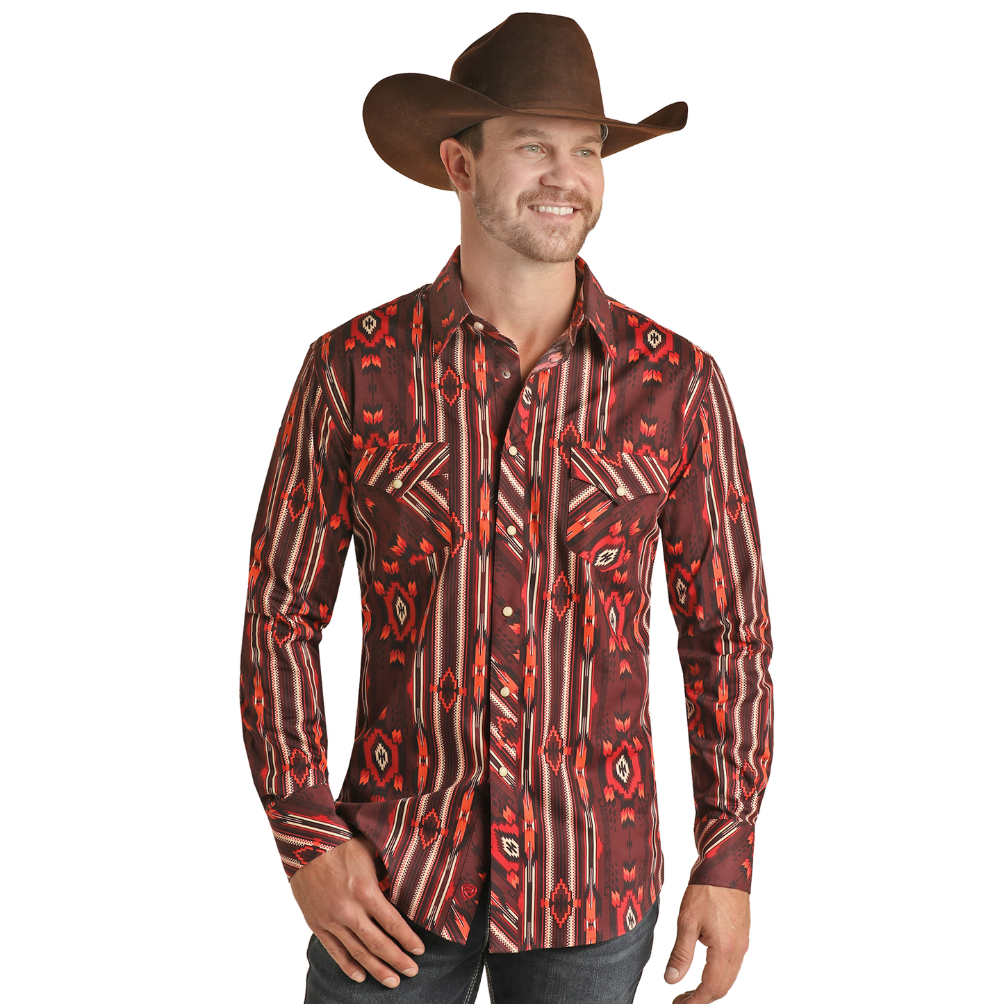 Rock & Roll Cowboy Men's Burgundy Aztec Snap Shirt RRMSOSRZ1K-62