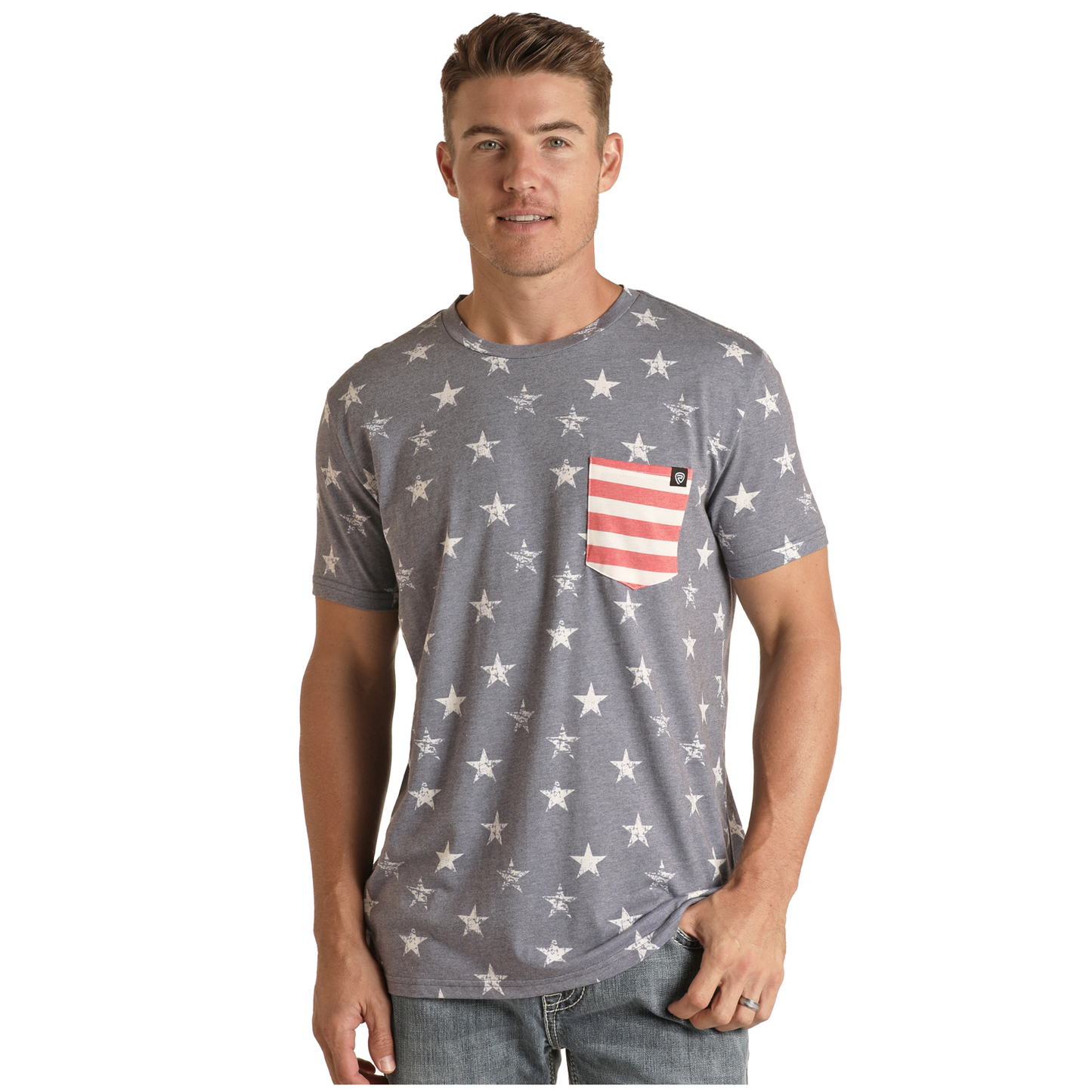 Rock & Roll Cowboy® Men's Blue American Flag T-Shirt RRMT21RZLW-45