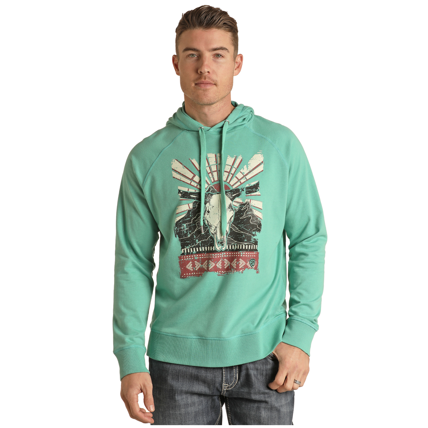 Rock & Roll® Men's Turquoise Bull Skull Graphic Hoodie RRMT94R05Y-86