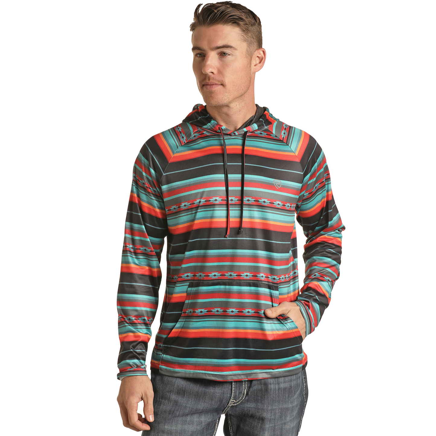 Rock & Roll® Men's Aztec Print Bright Turquoise Pullover RRMT94R06H-87