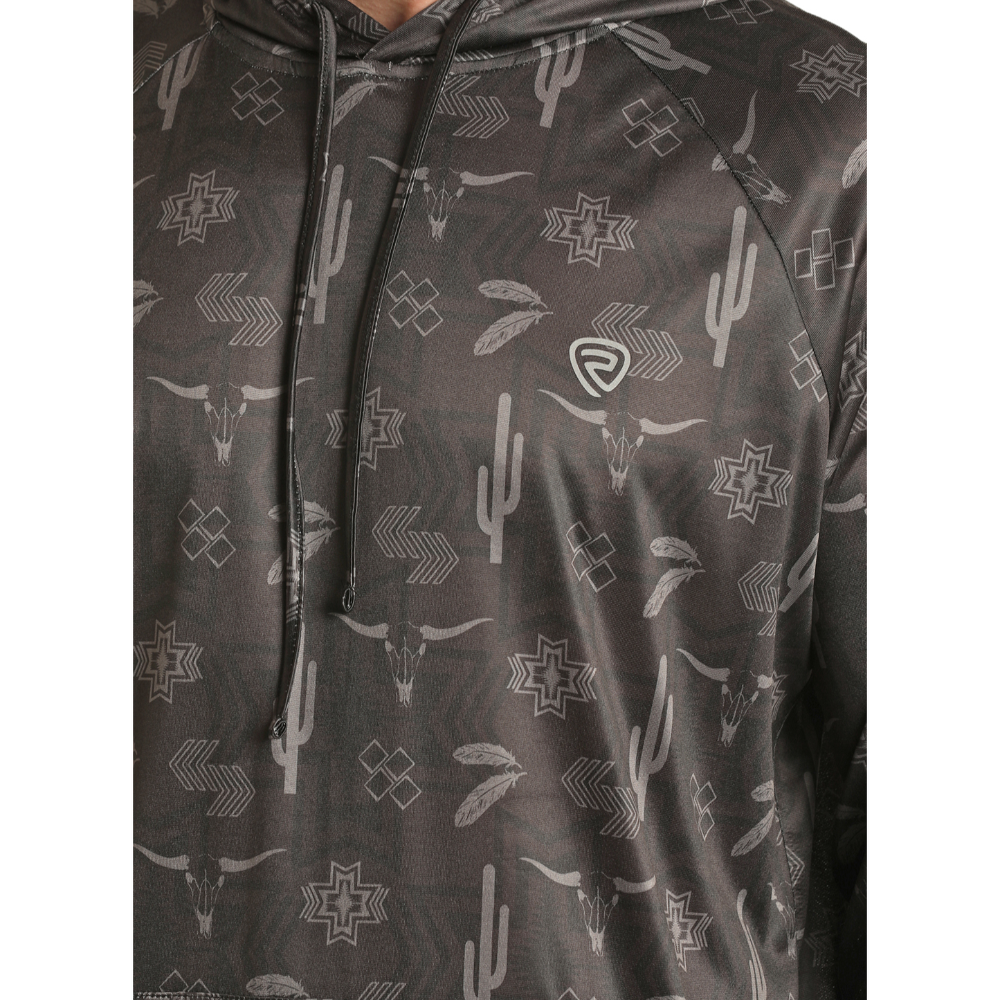 Rock & Roll Cowboy® Men's Cactus Print Black Hoodie RRMT94R06M-01