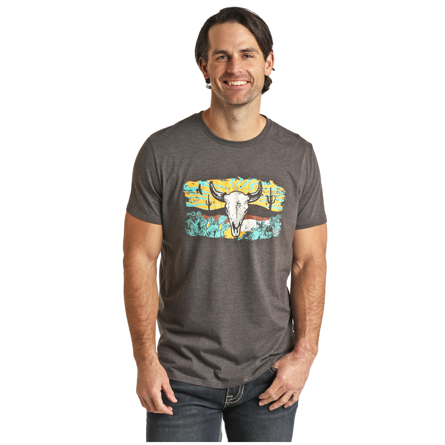 Rock & Roll® Unisex Bull Skull Cactus Graphic T-Shirt RRUT21R062-02