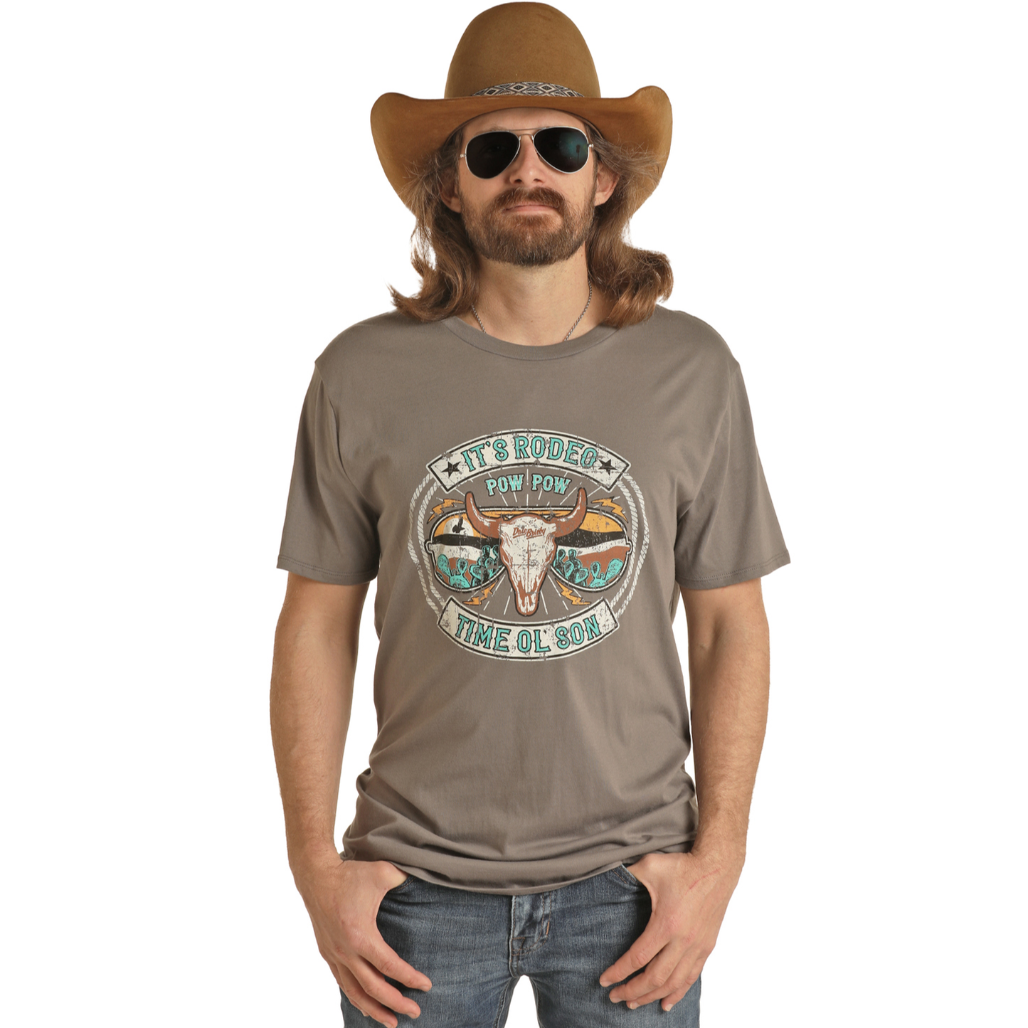 Rock & Roll® Unisex Dale Brisby Bull Skull Grey T-Shirt RRUT21R06F-05