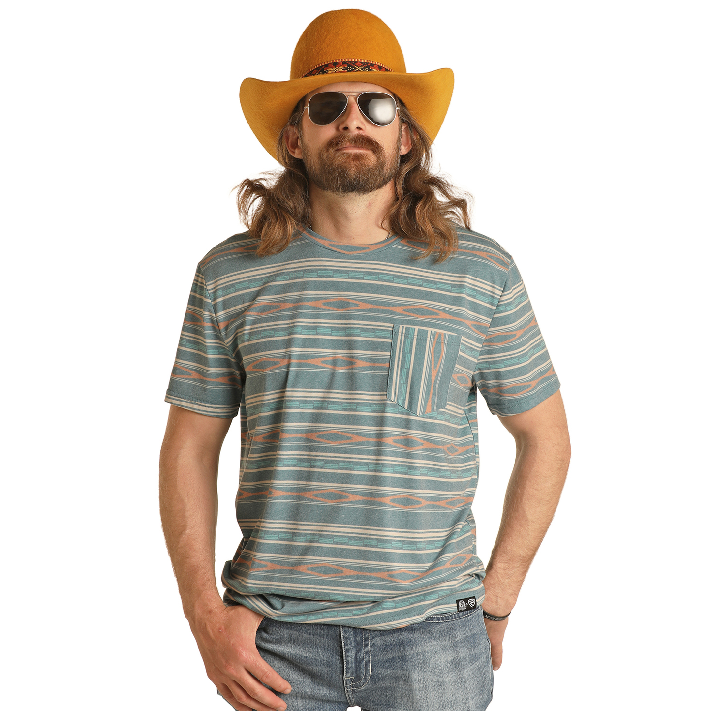 Rock & Roll Cowboy® Unisex Dale Brisby Aztec Blue T-Shirt RRUT21R0J8