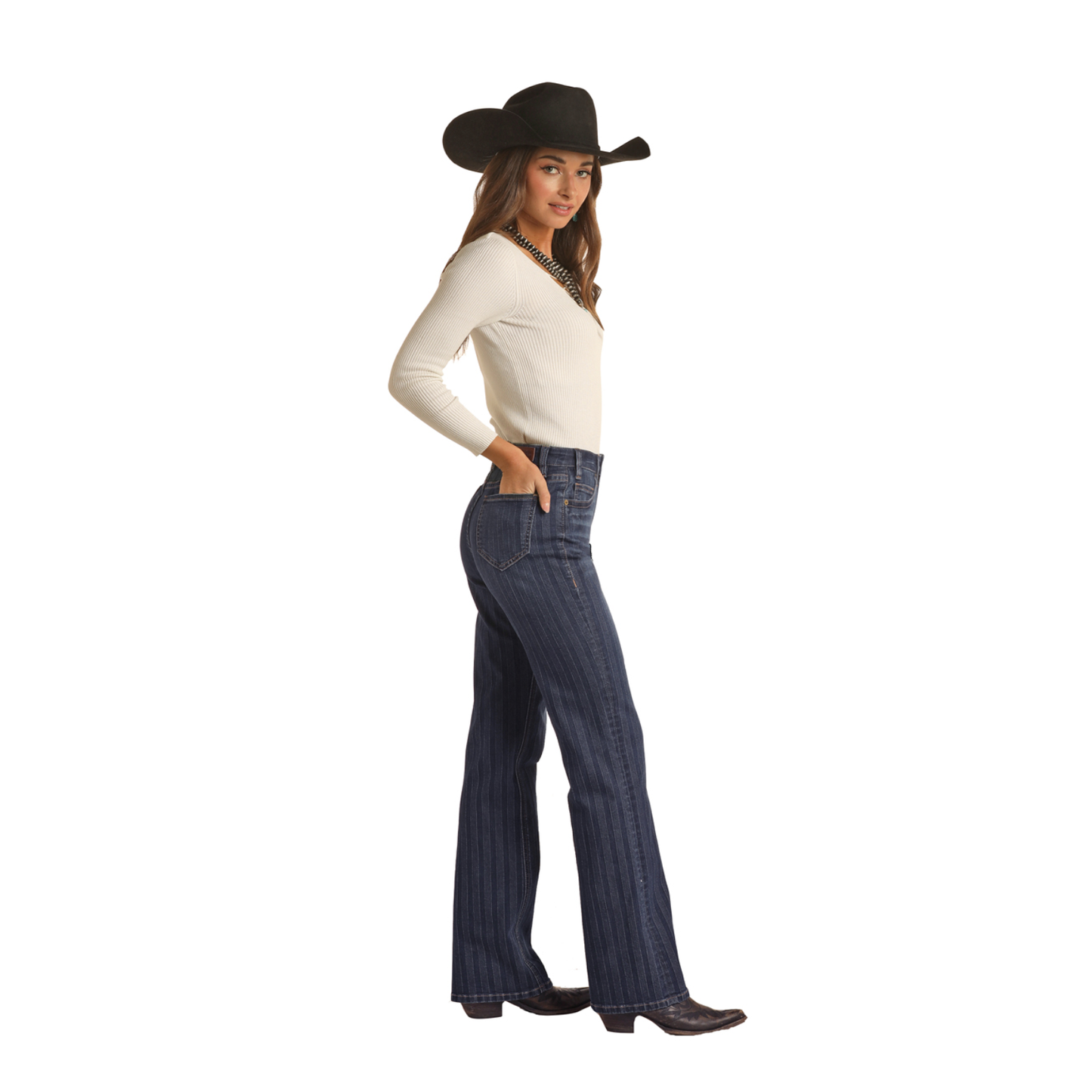 Rock & Roll Denim® Ladies Jacquard High Rise Dark Wash Jeans RRWD4HR0G4