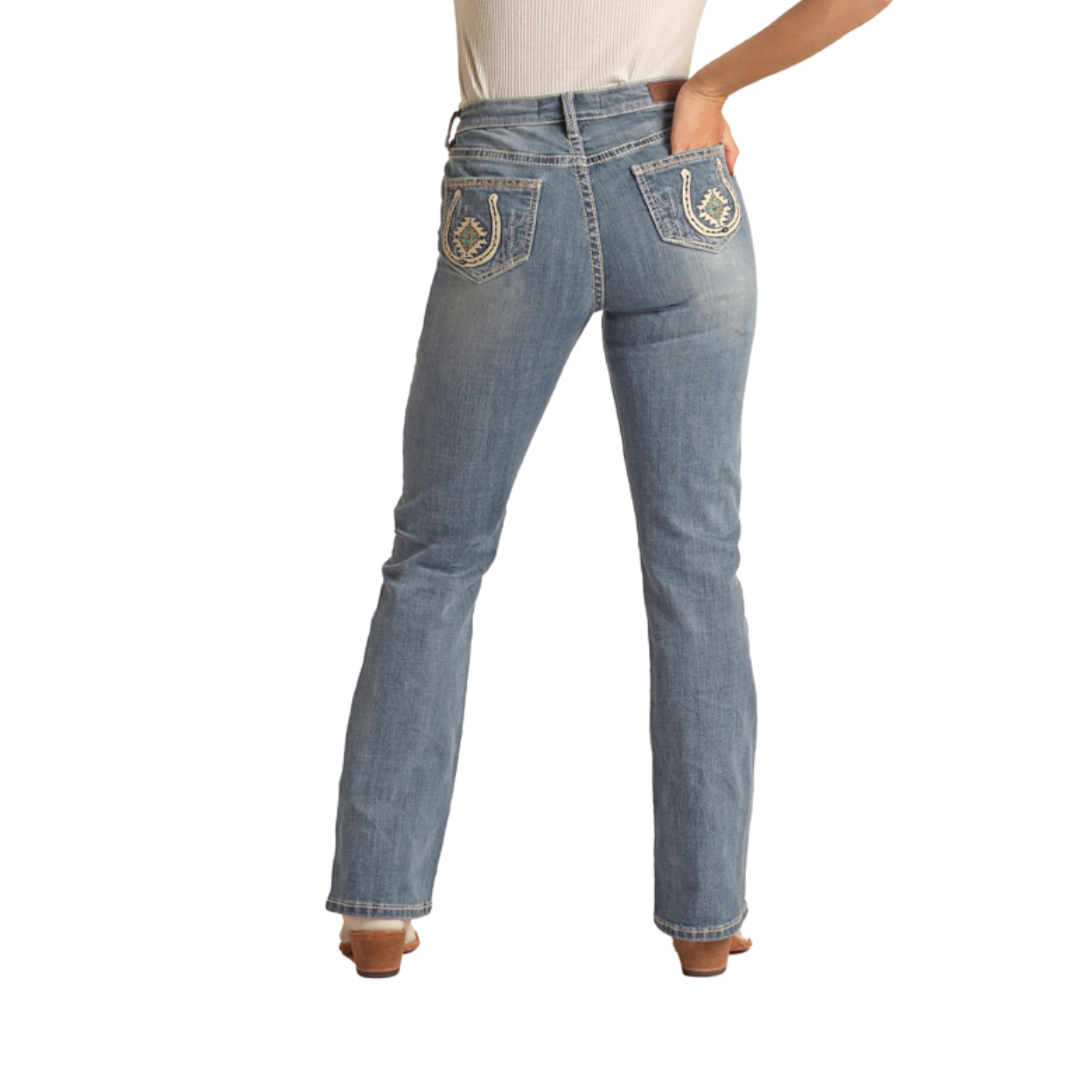 Load image into Gallery viewer, Rock &amp;amp; Roll Denim® Ladies Horseshoe Cactus Mid-Rise Vintage Jeans RRWD4MR0XQ-203
