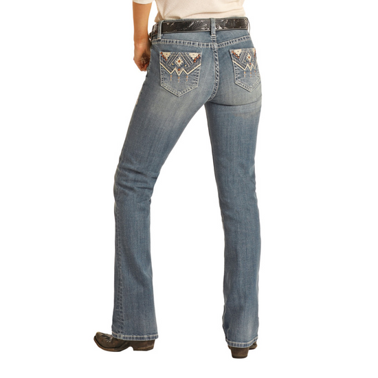 Rock & Roll Denim® Ladies Metallic Aztec Bootcut Jeans RRWD4MRZTA