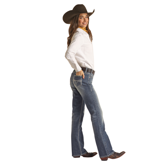 Rock & Roll Denim® Ladies Ivory Embroidery Riding Jeans RRWD4RRZPP