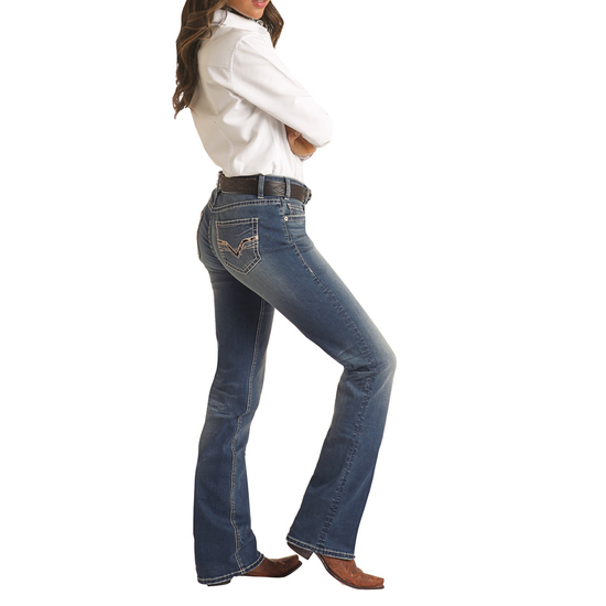 Rock & Roll Denim® Ladies Cowhide Applique Riding Jeans RRWD4RRZT3