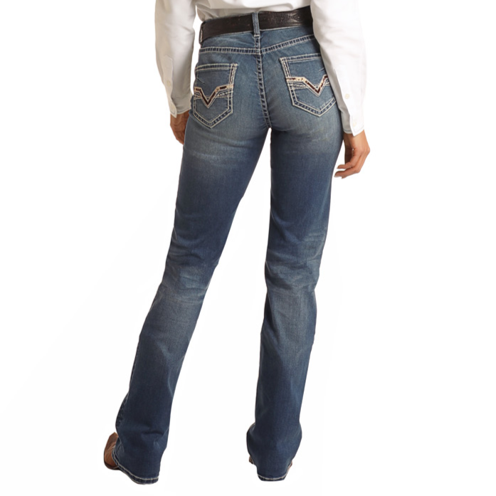 Rock & Roll Denim® Ladies Cowhide Applique Riding Jeans RRWD4RRZT3