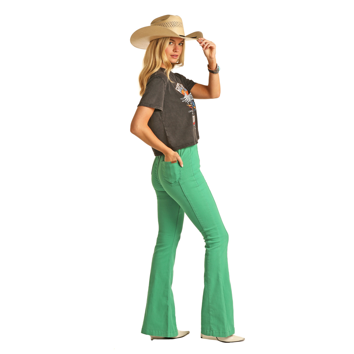 Rock & Roll® Ladies Pull-On Front Slit Kelly Green Flares RRWD6PRZUC