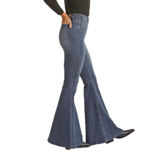 Rock & Roll Denim® Ladies Striped Medium Wash Bell Bottom Jeans RRWD7HR0GY