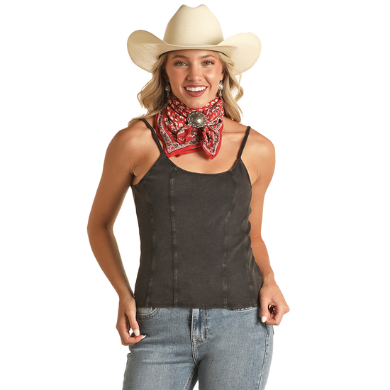 Load image into Gallery viewer, Rock &amp;amp; Roll Cowgirl® Ladies Exposed Seam Black Tank Top RRWT20R0Y6-01
