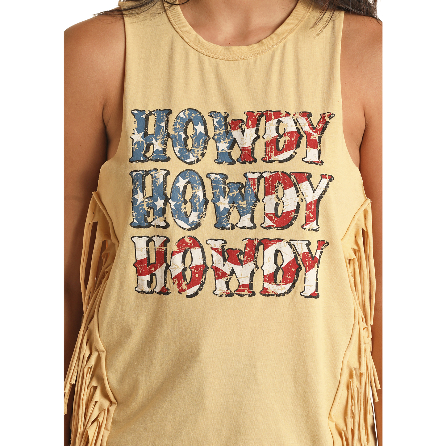 Load image into Gallery viewer, Rock &amp;amp; Roll Cowgirl® Ladies Fringe Sunshine Graphic Tank RRWT20R0YJ-78
