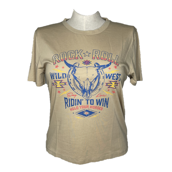 Load image into Gallery viewer, Rock &amp;amp; Roll Cowgirl® Ladies Beige Western Graphic T-Shirt RRWT21R0YS
