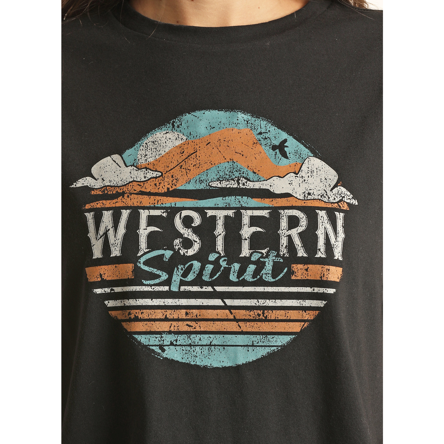 Rock & Roll® Ladies Western Graphic Boxy Black T-Shirt RRWT21RZO7