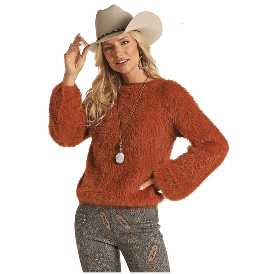 Rock & Roll® Ladies Fuzzy Solid Rust Sweater RRWT32R042-90