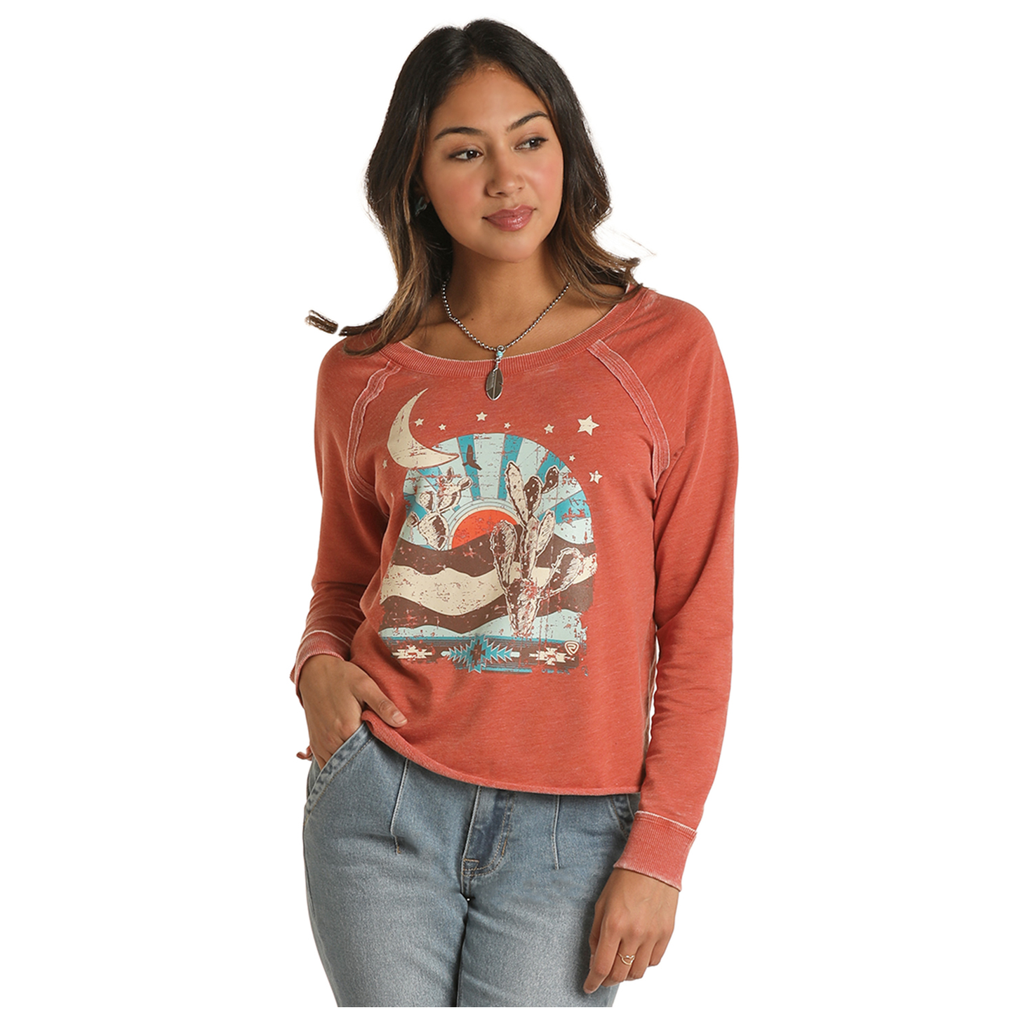 Rock Roll Ladies Graphic Rust Pullover RRWT91R054 90