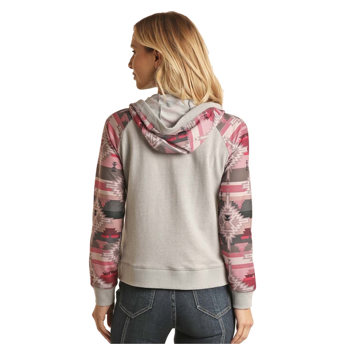 Rock & Roll Denim® Ladies Aztec Sleeves Snap Grey Hoodie RRWT94R0AX