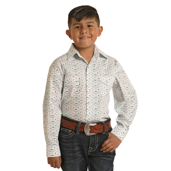 Panhandle Rough Stock® Youth Boy's Western White Snap Down Shirt RSBSOSRYT6-15