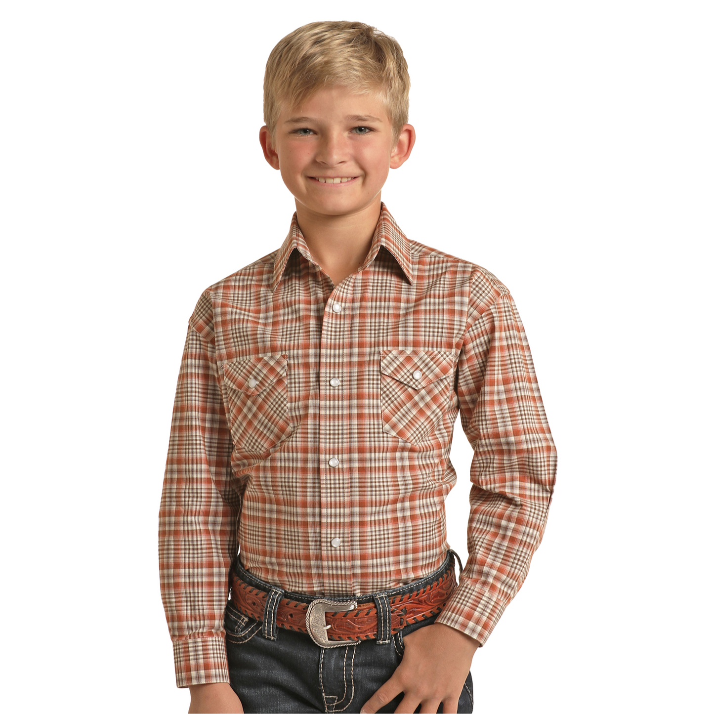 Panhandle Rough Stock® Youth Boy's Long Sleeve Rust Snap Shirt RSBSOSRYTJ-90