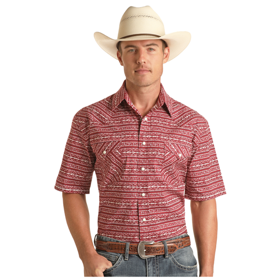 Panhandle Rough Stock® Men's Red Western Stripe Snap Down Shirt RSMS1SRZD5-65