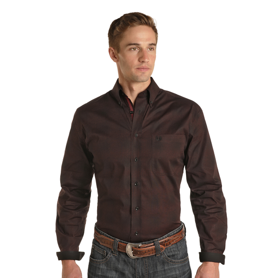 Panhandle® Men's Rough Stock Dot Print Burgundy Snap Shirt RSMSODR0F2