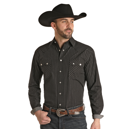 Panhandle® Men's Rough Stock Stripe Black Fancy Snap Shirt RSMSOFR0F8
