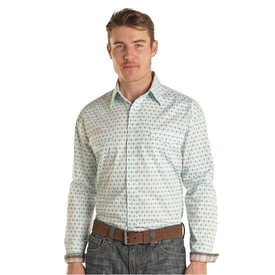 Panhandle® Men's Rough Stock Turquoise & Brown Snap Shirt RSMSOSR0E8