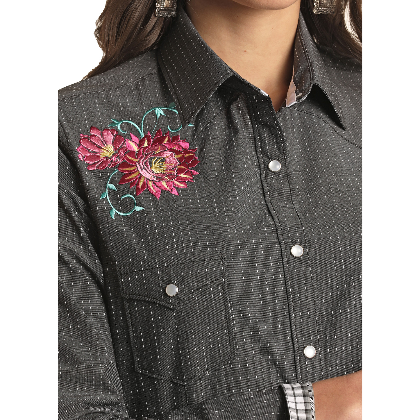 Panhandle Rough Stock® Ladies Black Long Sleeve Snap Button Shirt RSWSOSRZCV