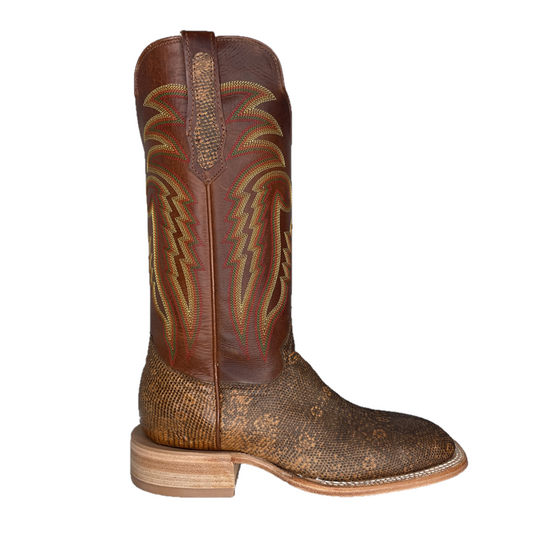 R.Watson® Men's Cognac Ring Lizard Square Toe Boots RW7901-2