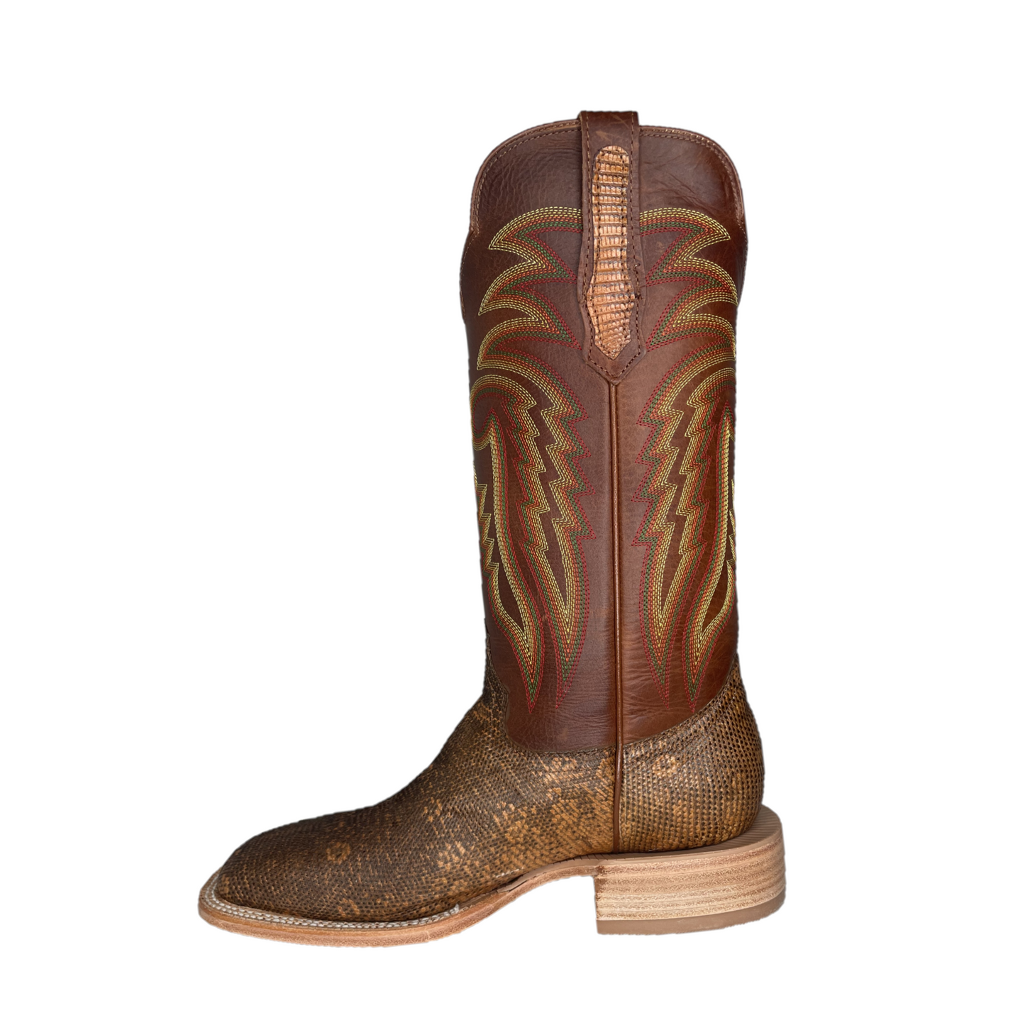 R.Watson® Men's Cognac Ring Lizard Square Toe Boots RW7901-2