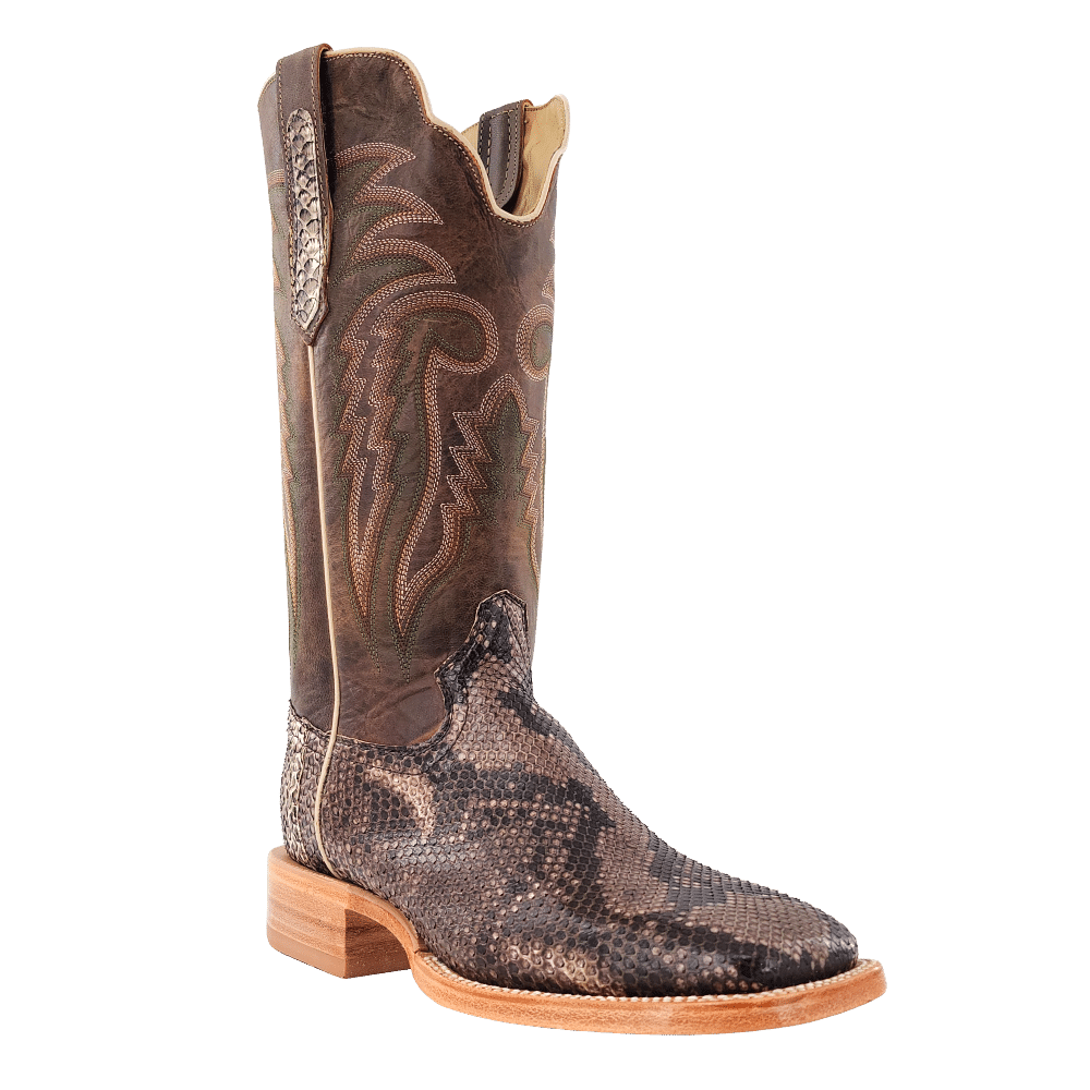 R. Watson Men's Rustic Python Belly Vintage Brown Goat Square Toe Boots RW7913