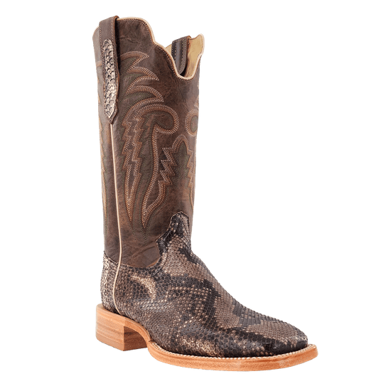 R. Watson Men's Rustic Python Belly Vintage Brown Goat Square Toe Boots RW7913