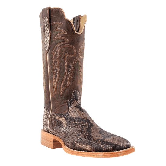 R. Watson Men's Rustic Python Belly Vintage Brown Goat Square Toe Boots RW7913