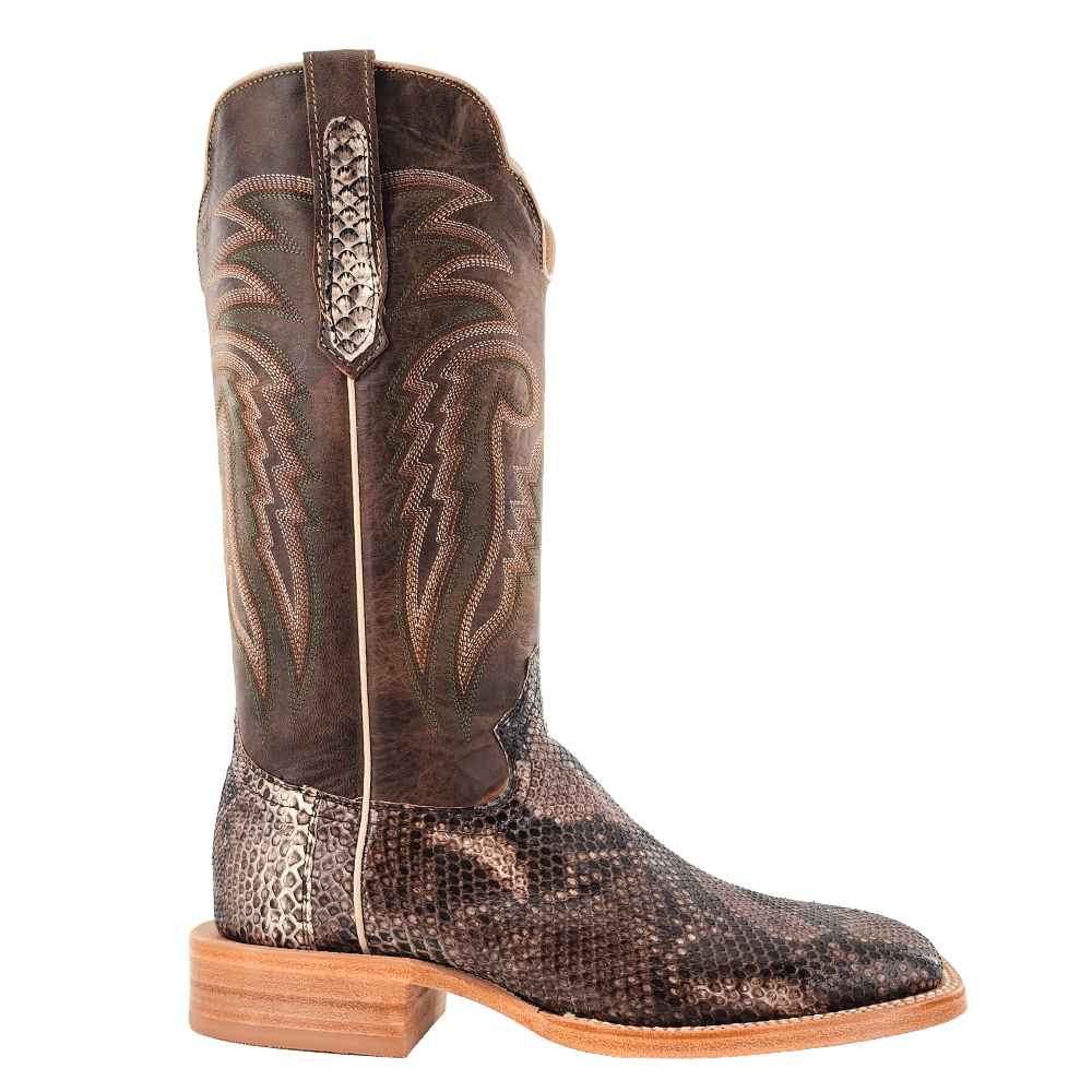 R. Watson Men's Rustic Python Belly Vintage Brown Goat Square Toe Boots RW7913